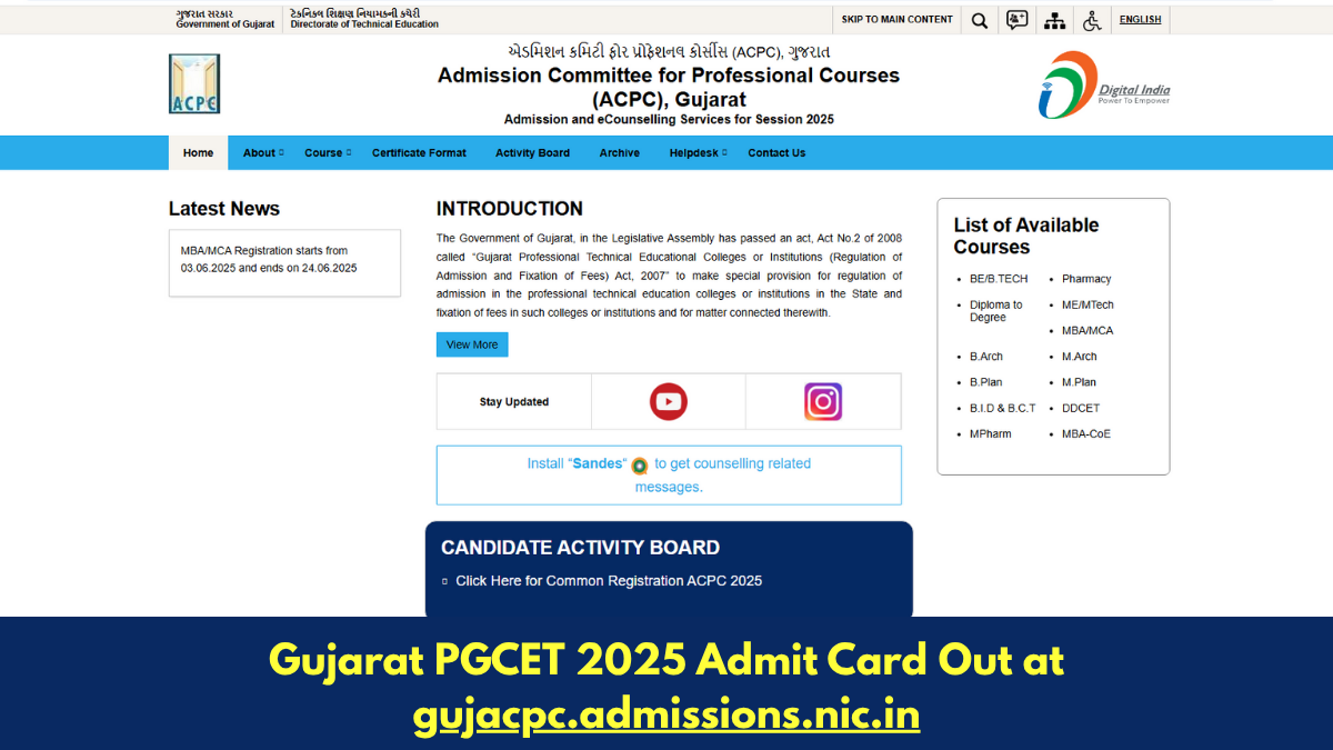 Gujarat PGCET 2025 Admit Card Out